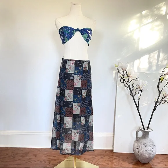 Earthbound Trading Patchwork Midi Skirt Womens S Y2K Festival Floral Sheer Indie - Picture 11 of 11